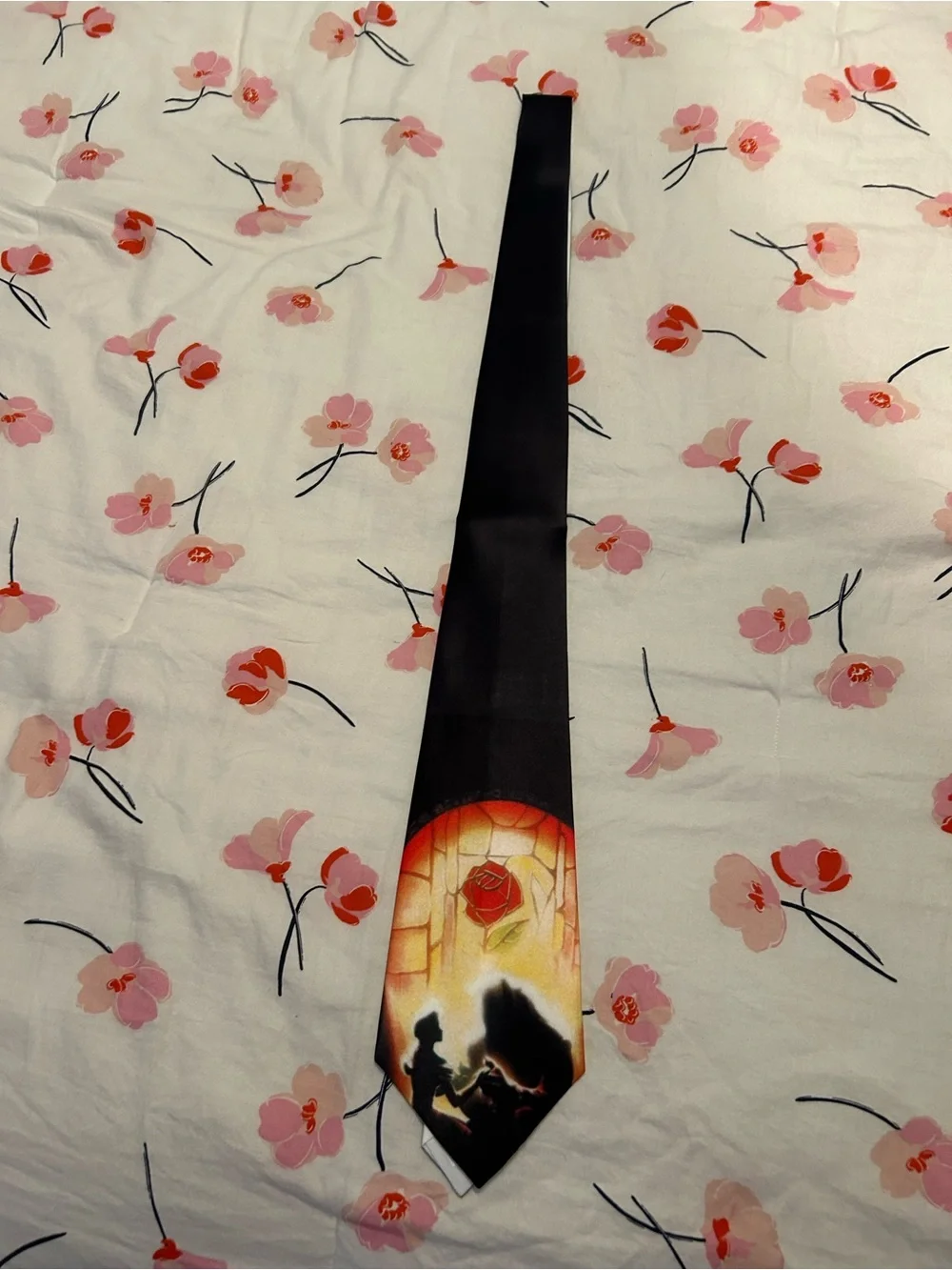 Black Men's Novelty Tie with Storybook Rose Scene